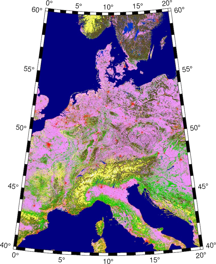 Plot of central Europe with original Copernicus colors